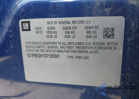 2013 Chevrolet Cruze Ls Manual from USA, damaged, VIN 1G1PB5SH1D7126091
